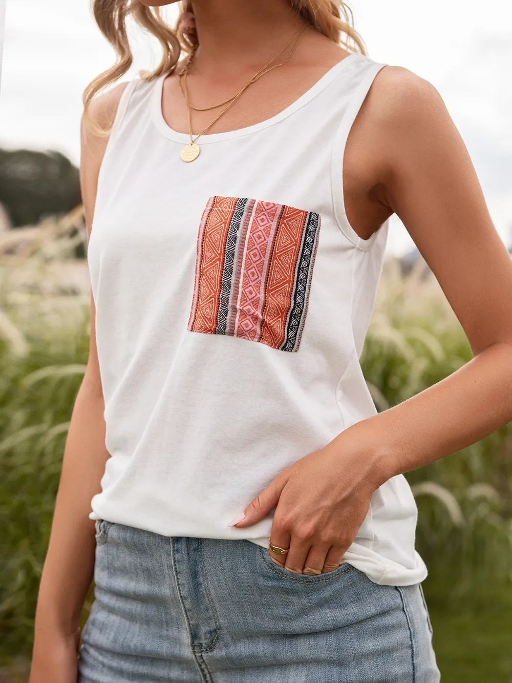 Pocketed Printed Round Neck Tank, image 5