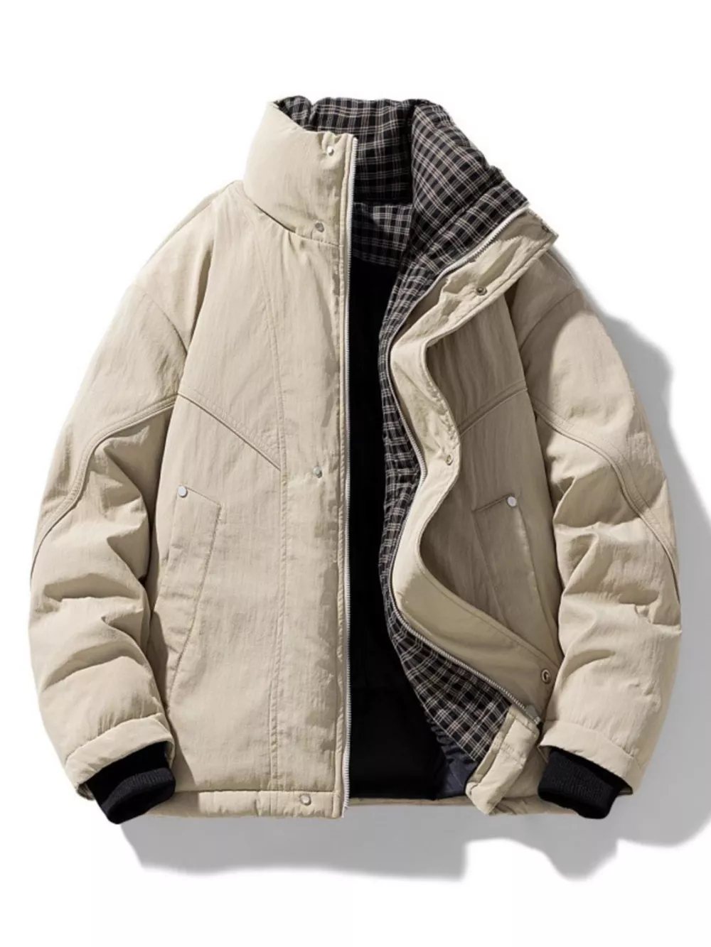 Men's Plus Size Plaid Lined Zip Up Jacket, image 2