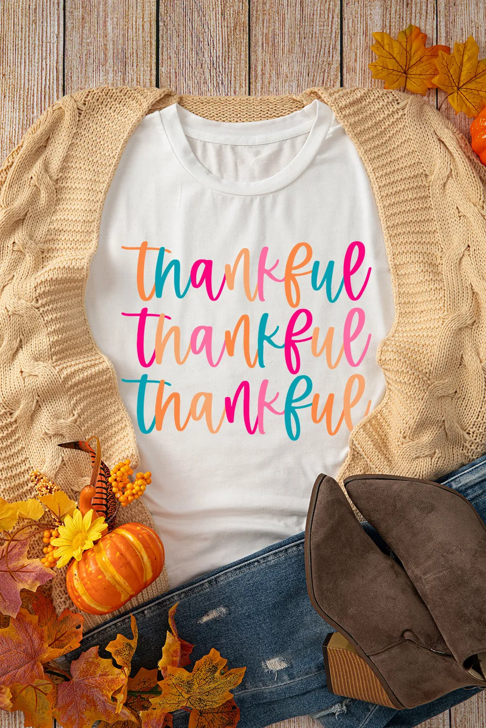 Full Size THANKFUL Round Neck Short Sleeve T-Shirt, image 3