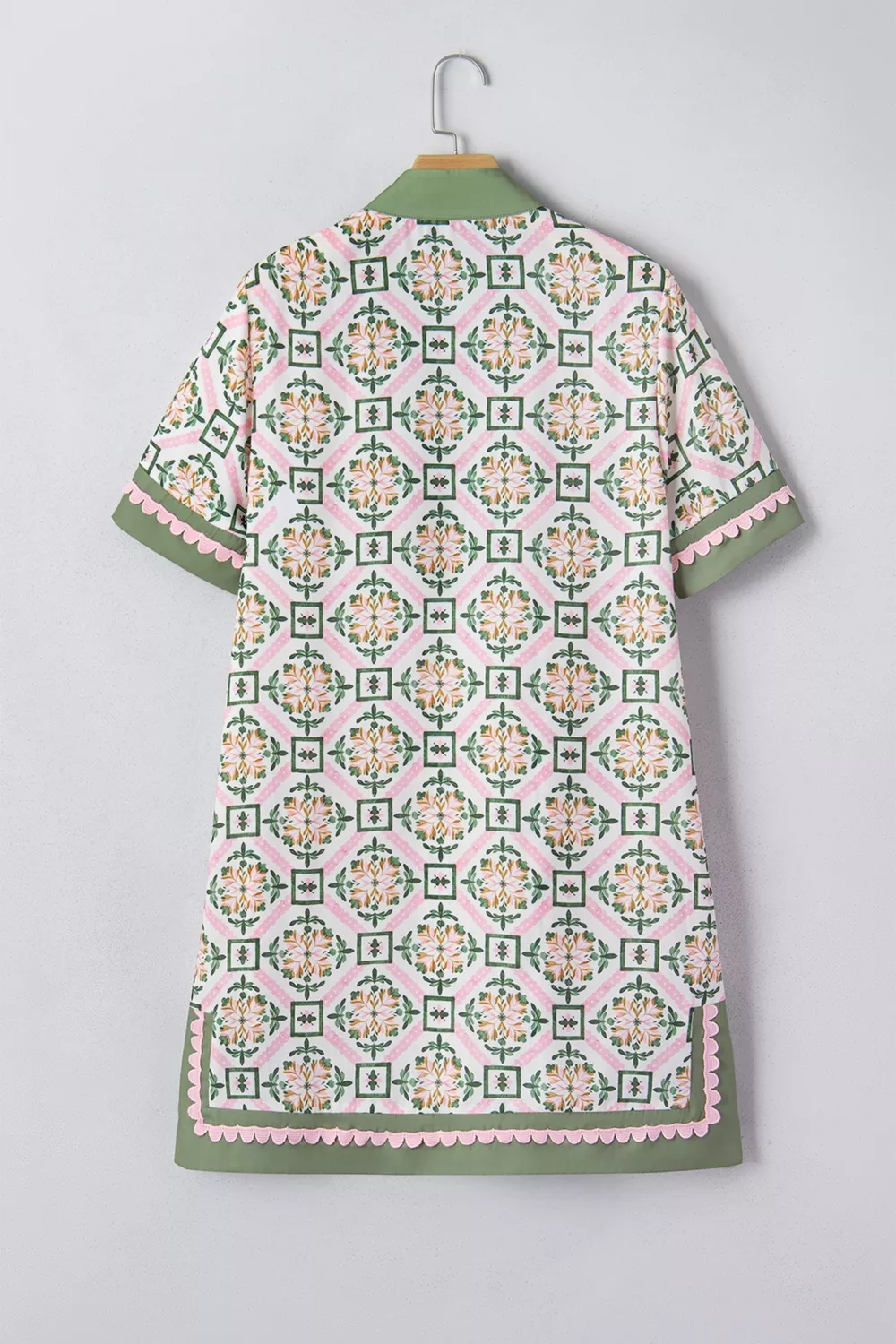 Multicolour Boho Geometric Flower Print Short Sleeve Loose Mini Dress, image 4