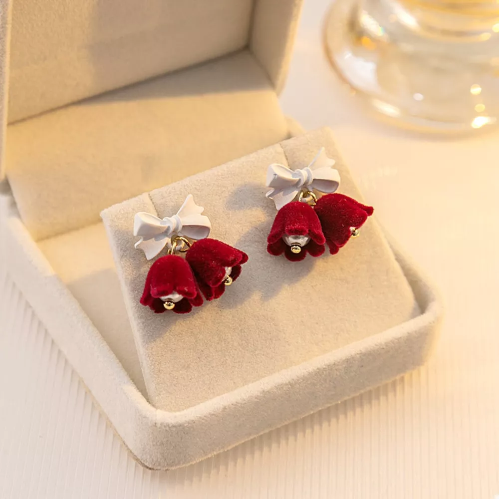 Velvet Bell Earrings with Bow, image 4