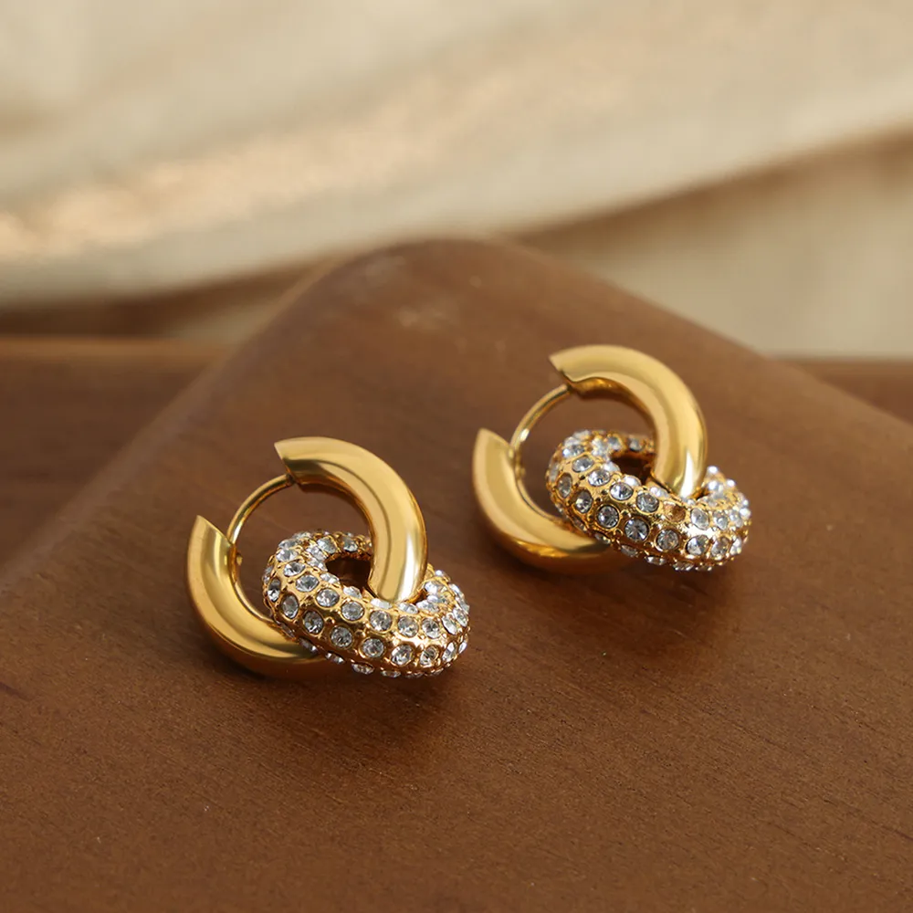 Titanium Steel Inlaid Zircon Double-Hoop Earrings, image 3
