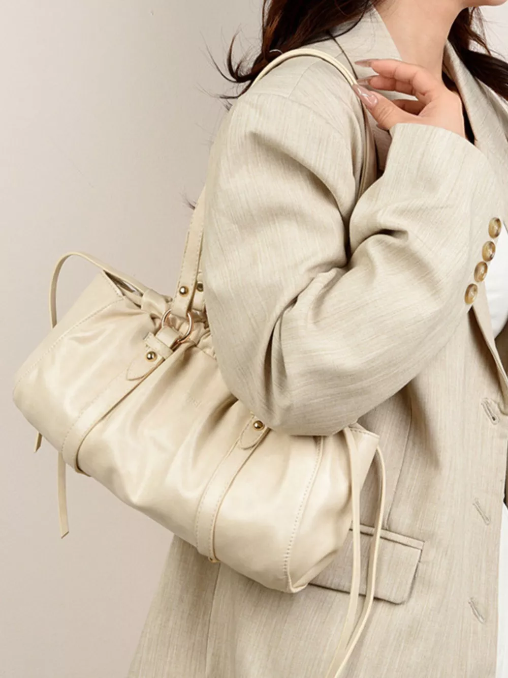 Ruched Leather Shoulder Bag, image 3