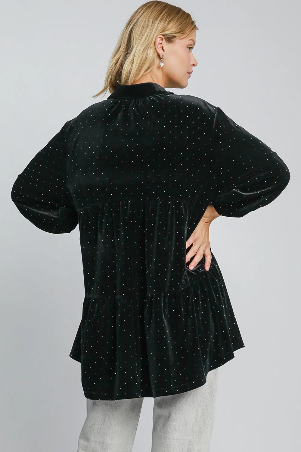 Full Size Polka Dot Button Up Half Sleeve Shirt, image 2