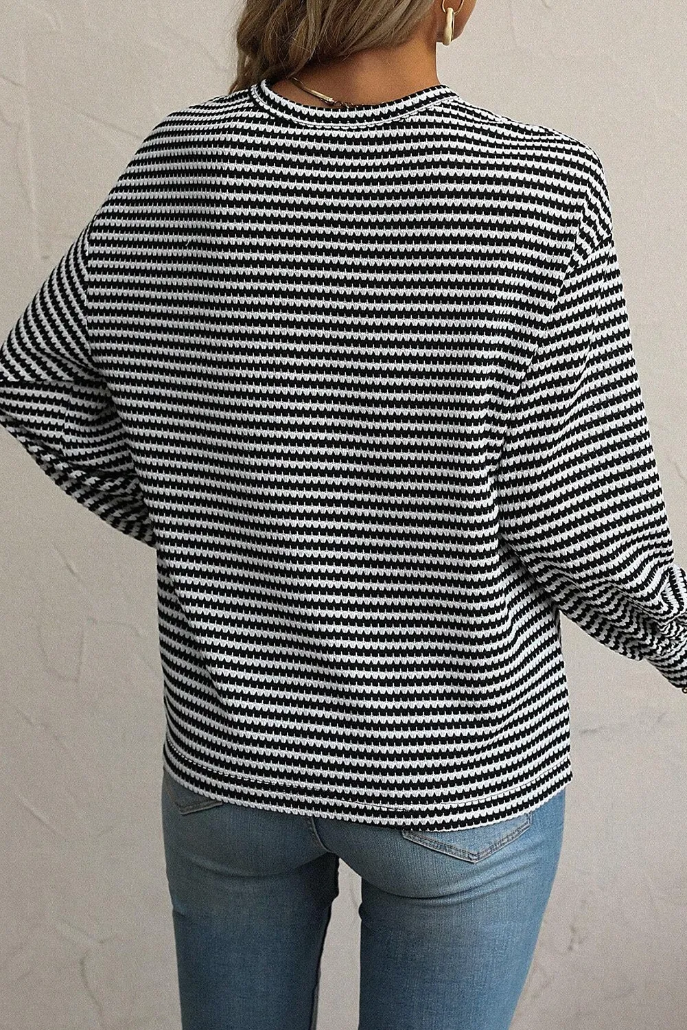 Striped Round Neck Long Sleeve Top, image 3