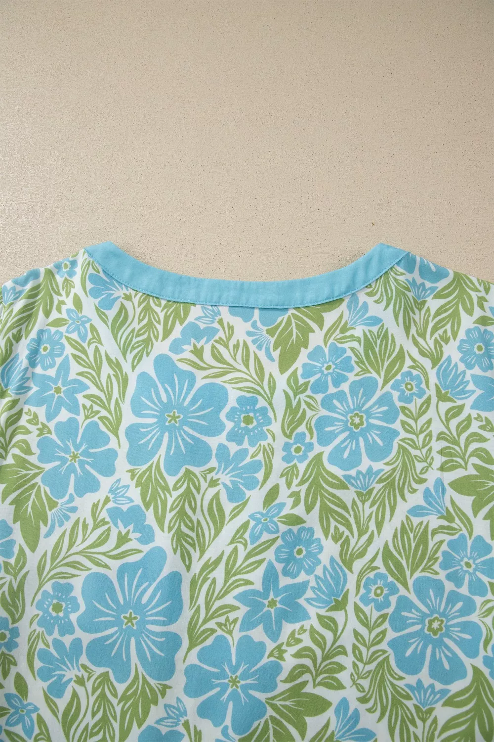 Floral Print Ruffled Color Block Trim Half Sleeve Blouse, image 6
