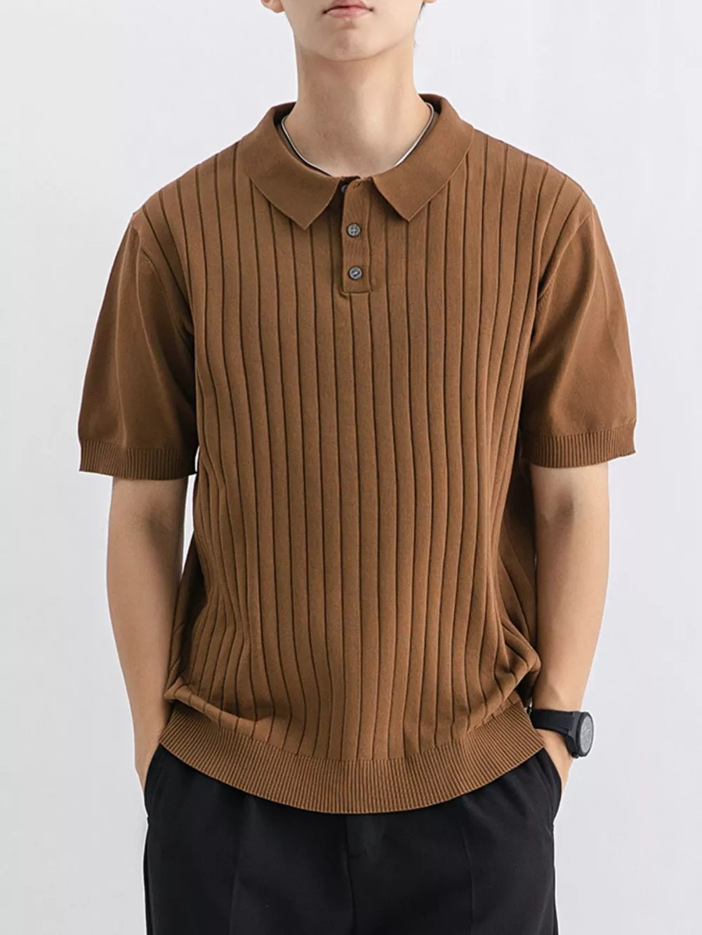 Men's Plus Size Ribbed Knit Slim Fit Polo, image 10