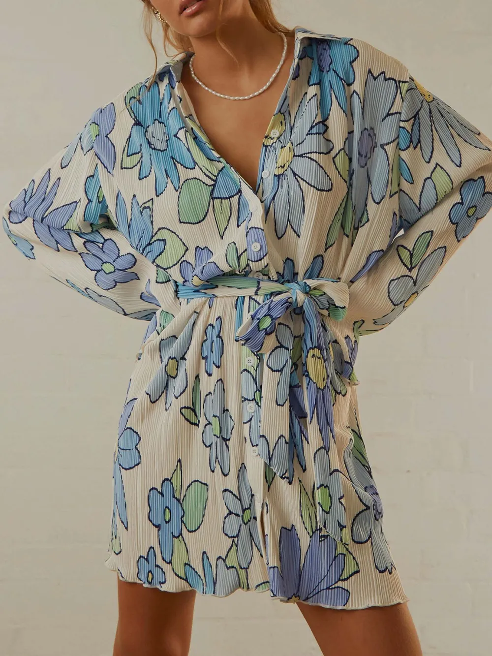 Printed Long Sleeve Mini Dress, image 8