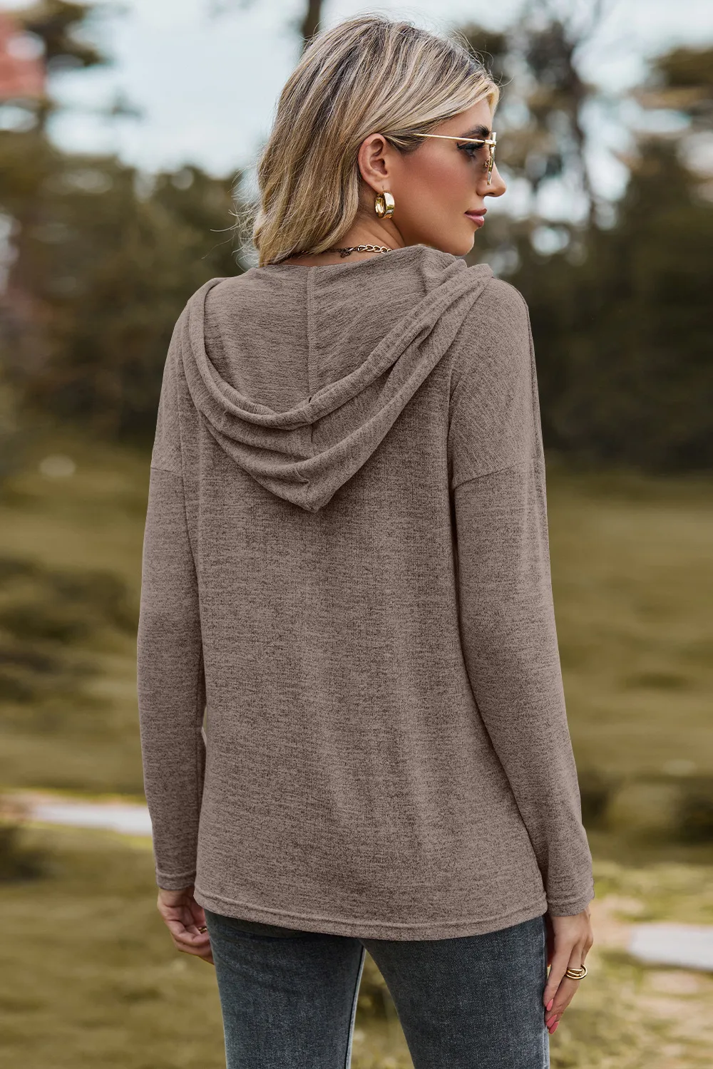 Drawstring Dropped Shoulder Hooded T-Shirt, image 20