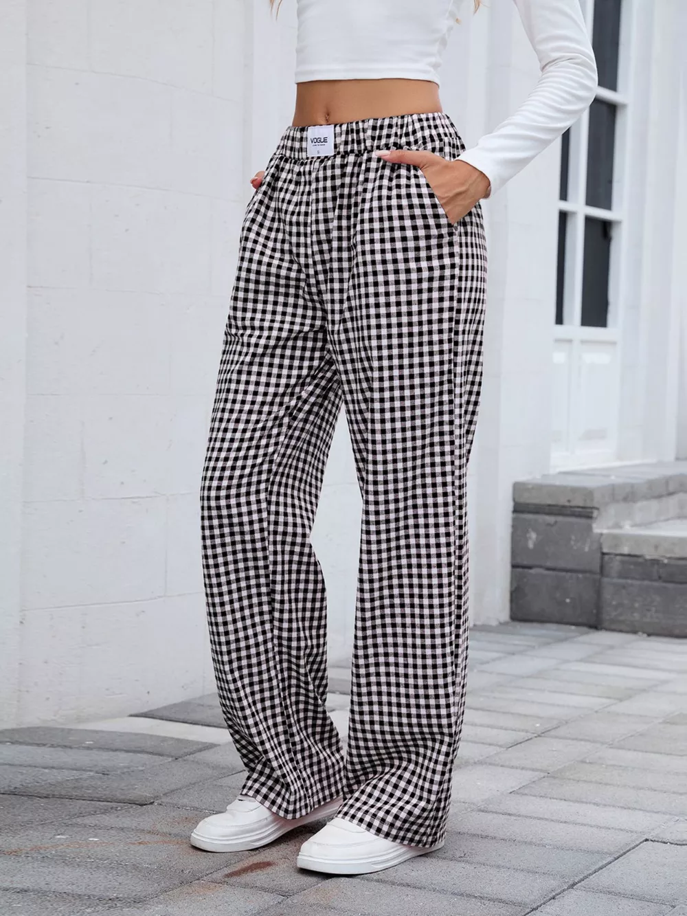 Plaid Wide Leg Casual Pants, image 8