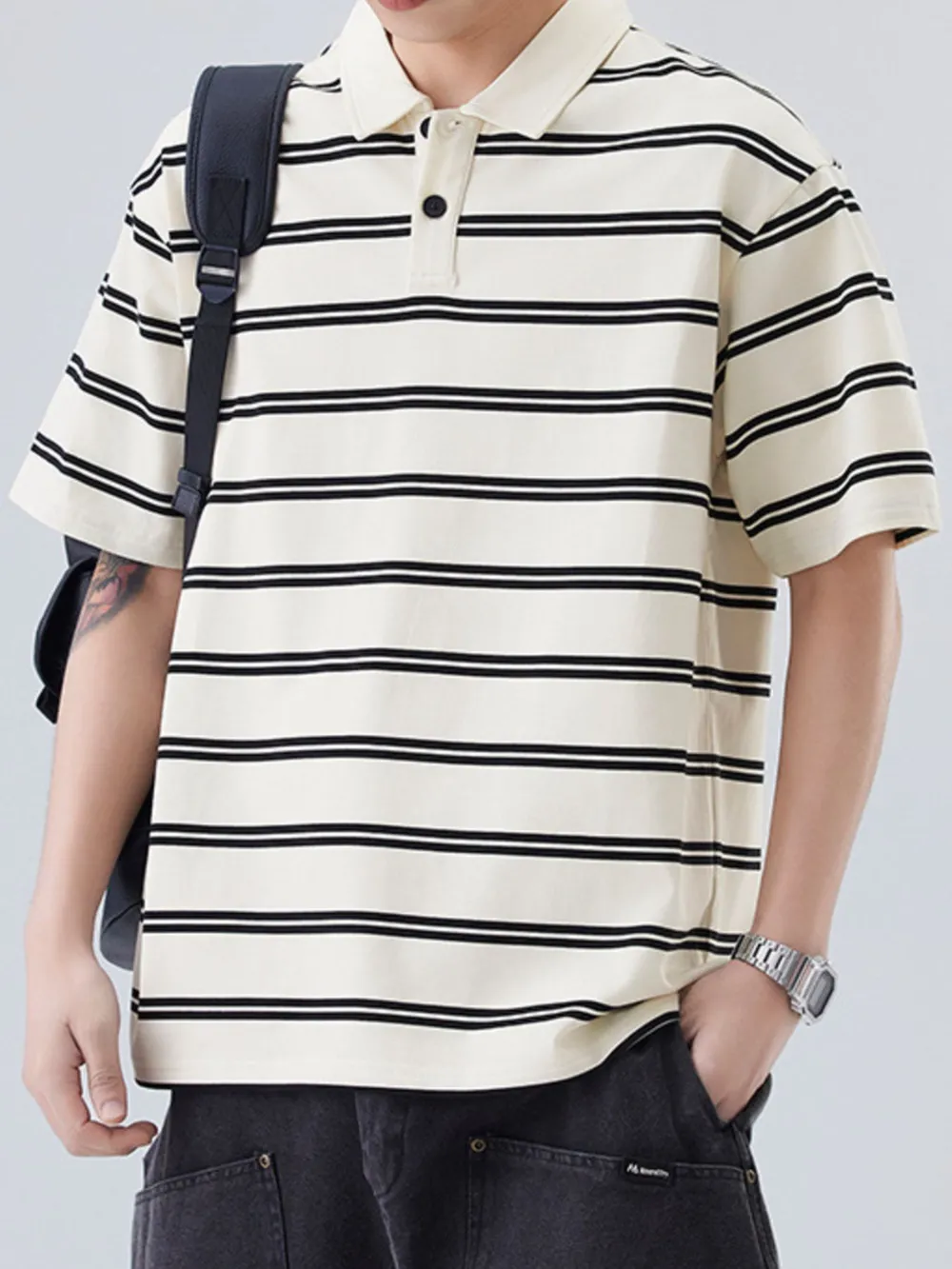 Men's Plus Size Striped Half Sleeve Polo, image 7