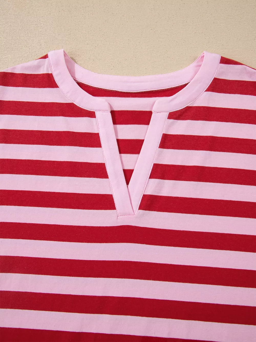 Stripe Split V Neck Casual T Shirt, image 5