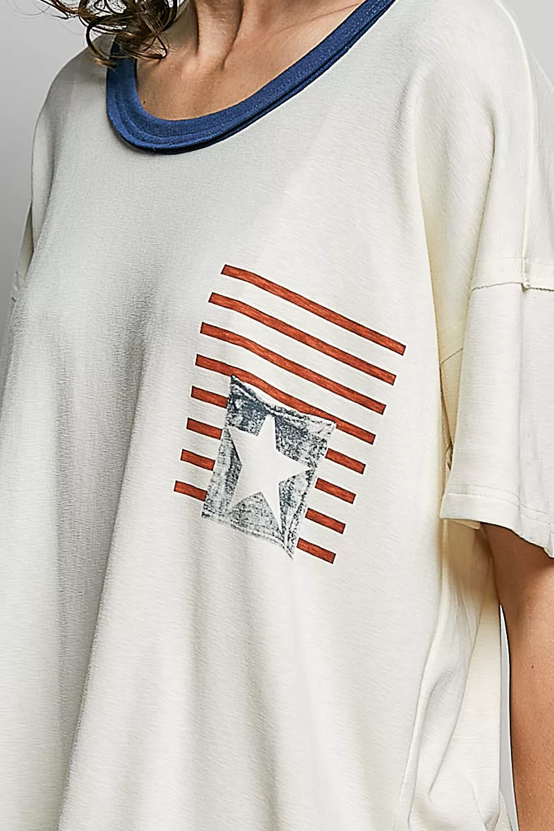 POL American Flag Color Block Side Slit Cotton Top, image 6