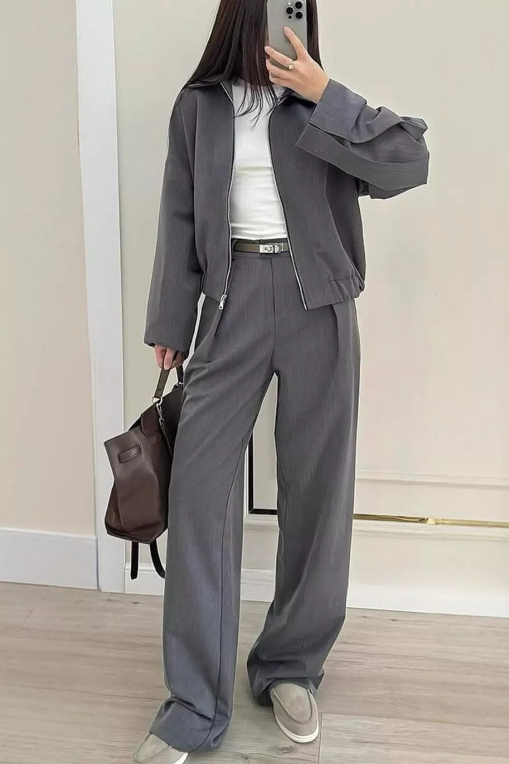 Zip-Up Jacket and Wide-Leg Pants Set, image 4