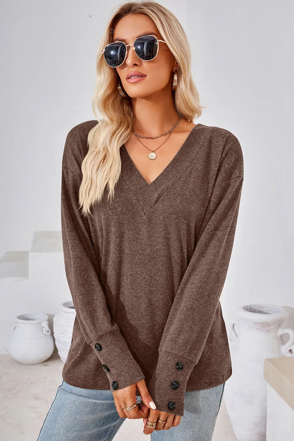 V-Neck Dropped Shoulder T-Shirt, image 4