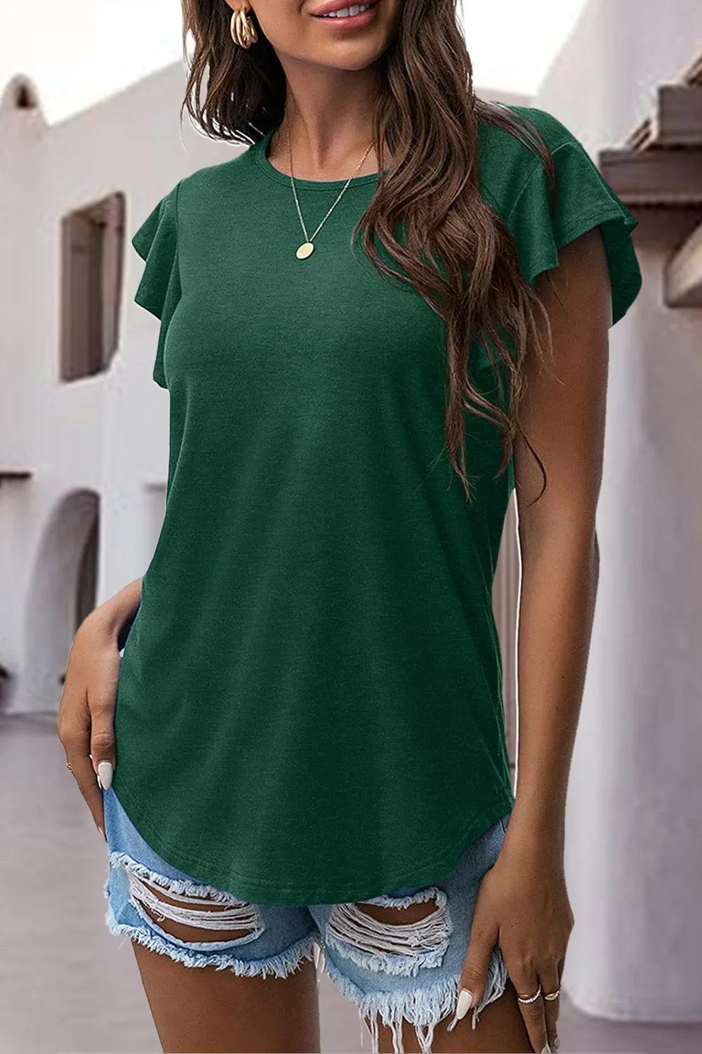 Ruffled Round Neck Cap Sleeve Blouse, image 13