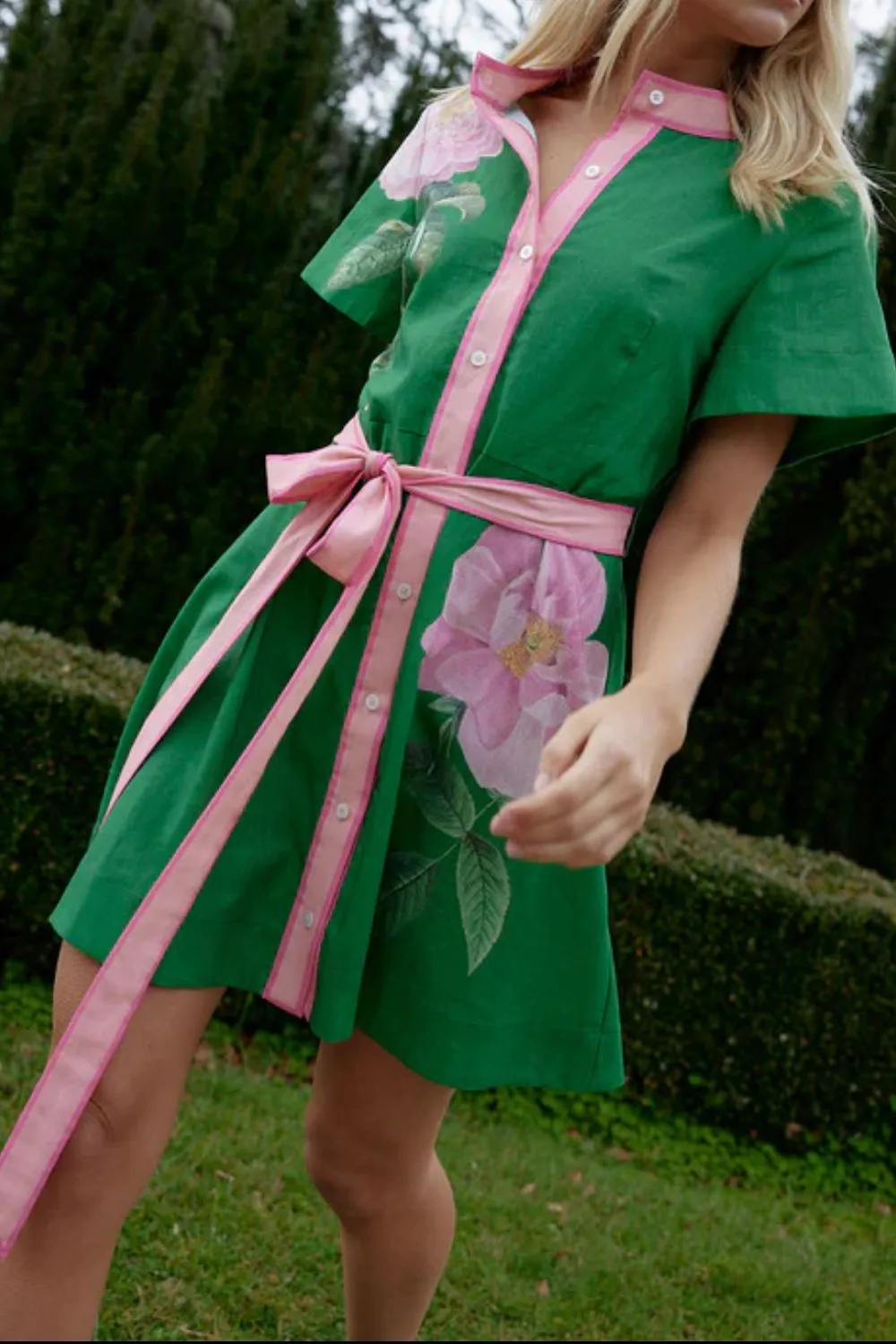 Printed Tie Waist Short Sleeve Dress, image 3