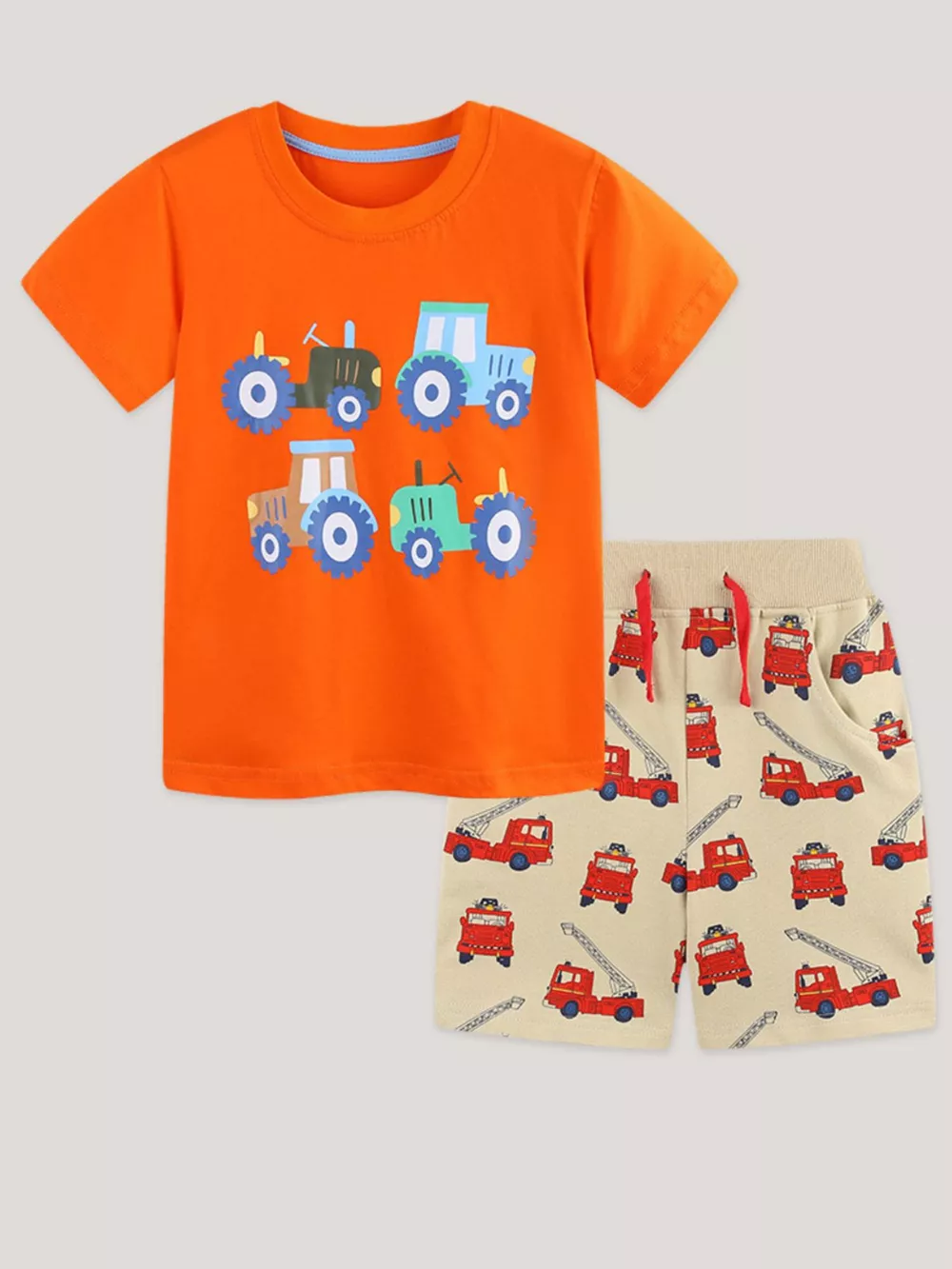 Children's Tractor & Firetruck Print Casual Tee and Shorts Set, image 2
