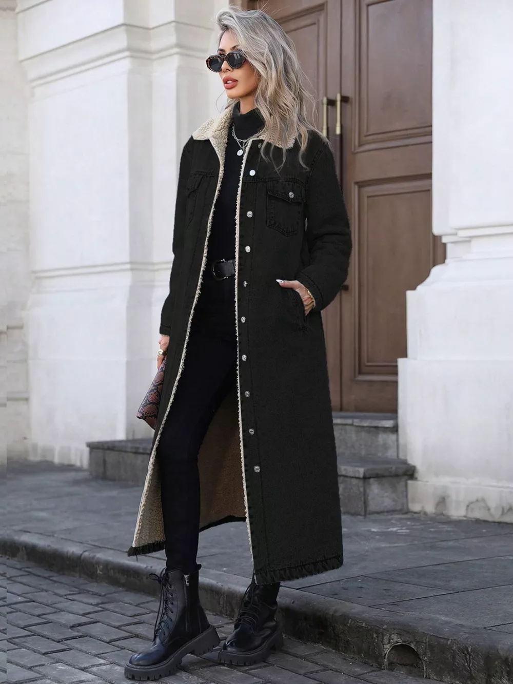 Sherpa Lined Longline Denim Jacket