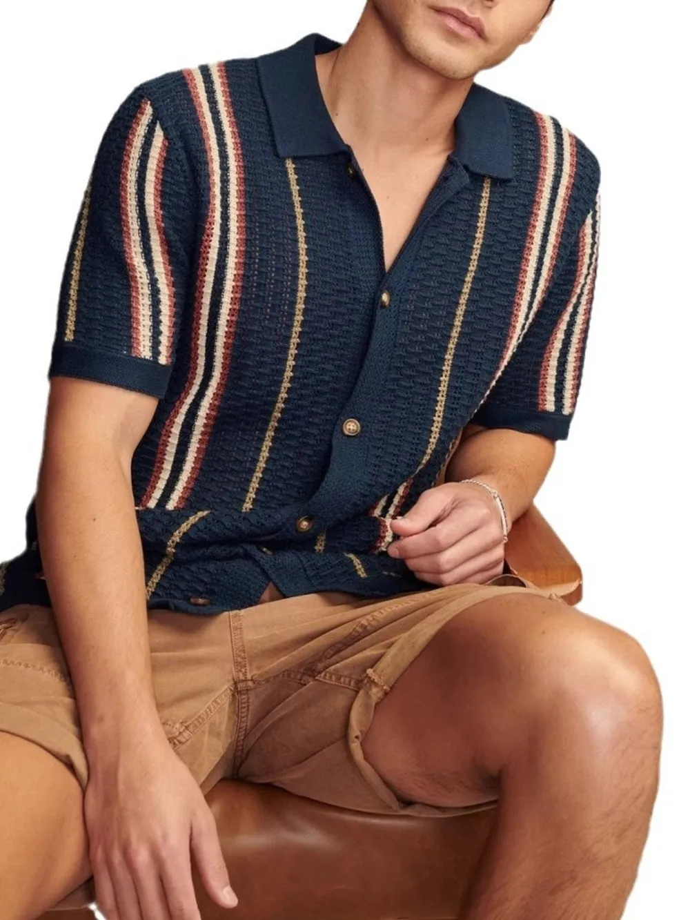 Men's Plus Size Striped Collared Neck Short Sleeve Shirt, image 5