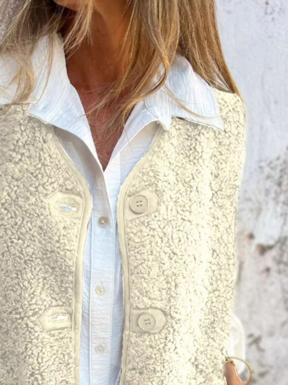 Full Size Cozy Sherpa Fleece Button-Up Vest Coat with Pockets Plus Size, image 11
