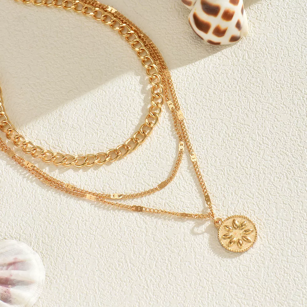 18K Gold-Plated Three Layered Pendant Necklace, image 2