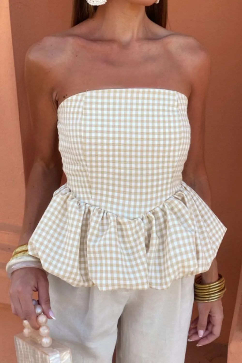 Smocked Back Bubble Hem Tube Top, image 4
