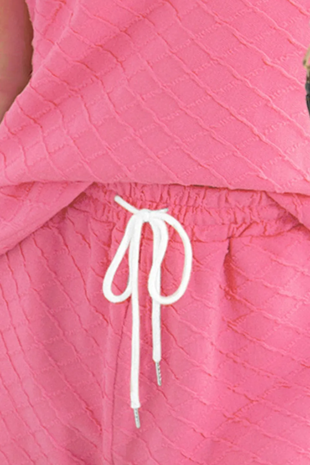 Round Neck Short Sleeve Top and Drawstring Shorts Set, image 3