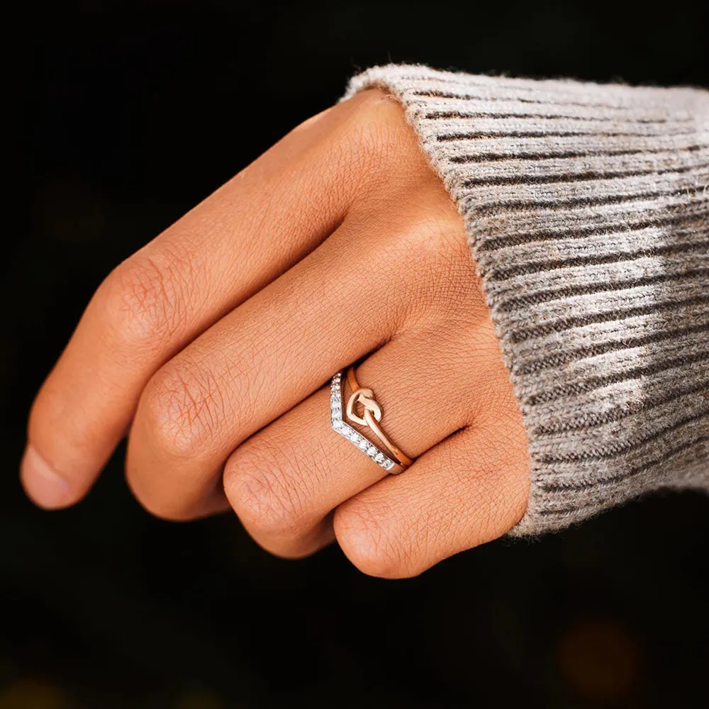Knotted Heart Shape Inlaid Zircon Ring, image 5
