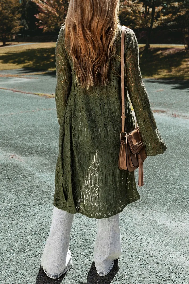 Openwork Open Front Long Sleeve Cardigan, image 4