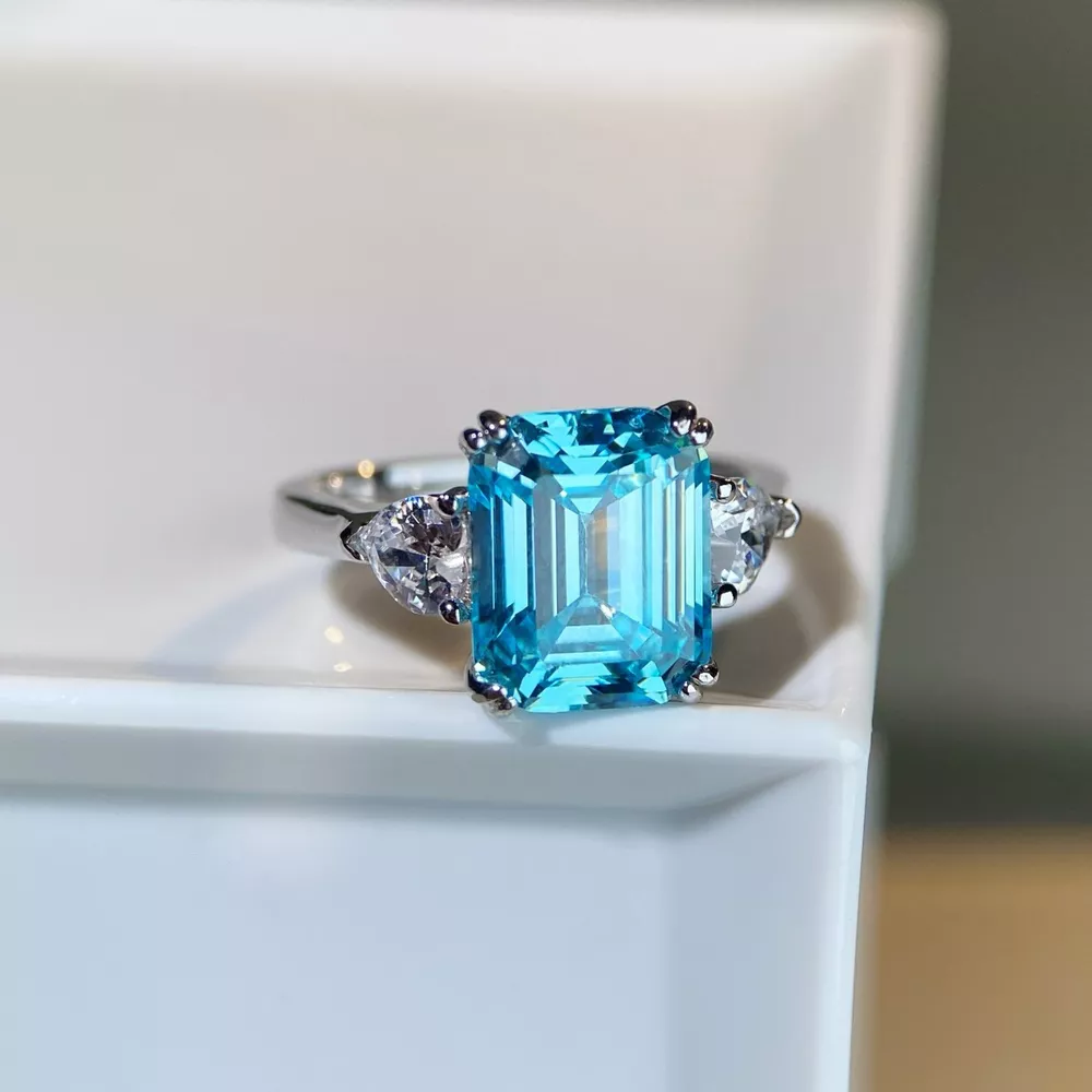 925 Sterling Silver Zircon Geometric Ring, image 2