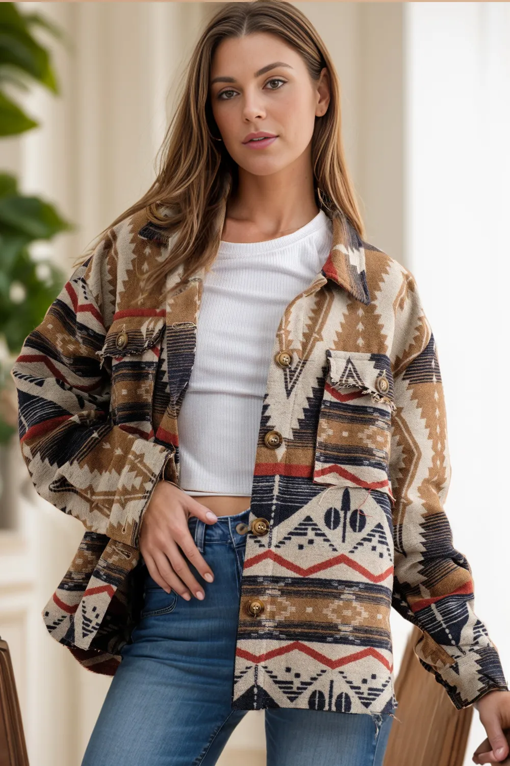 Geometric Button Up Long Sleeve Jacket, image 2