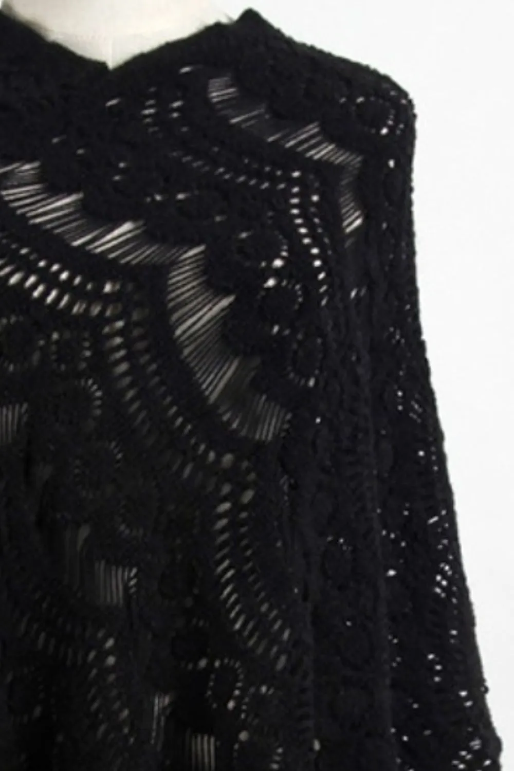 Fringe Openwork Surplice Cape Sleeve Poncho, image 14