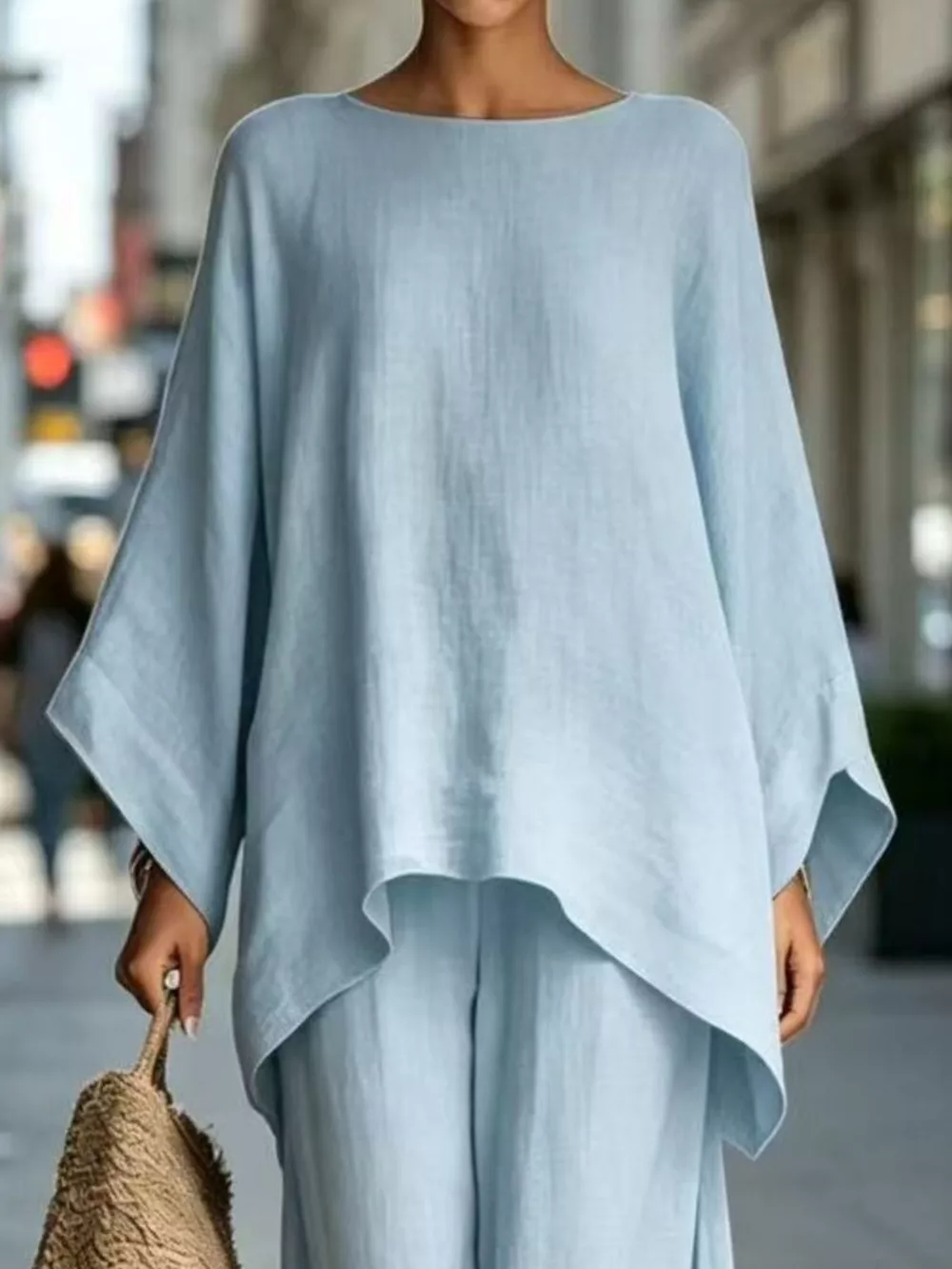 Full Size Batwing Sleeve Top and Wide-Leg Pants Set Plus Size, image 17