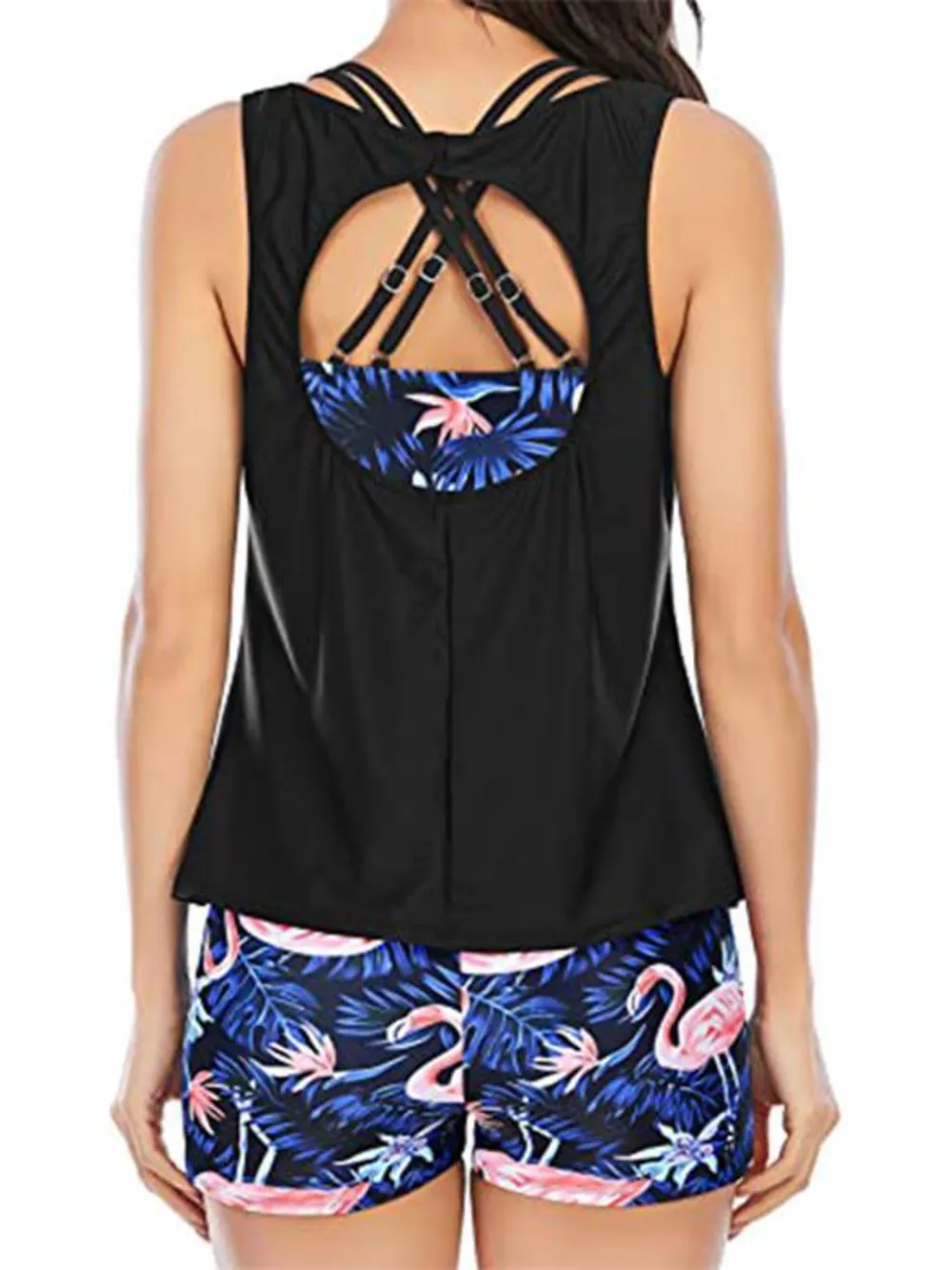 Cutout Printed Round Neck Three-Piece Swim Set, image 7