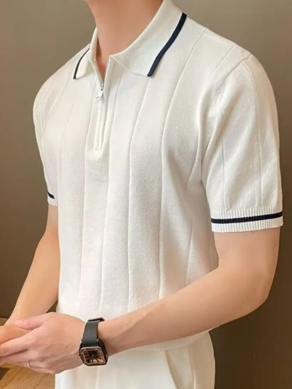 Men's Plus Size Quarter Zip Short Sleeve Polo, image 2