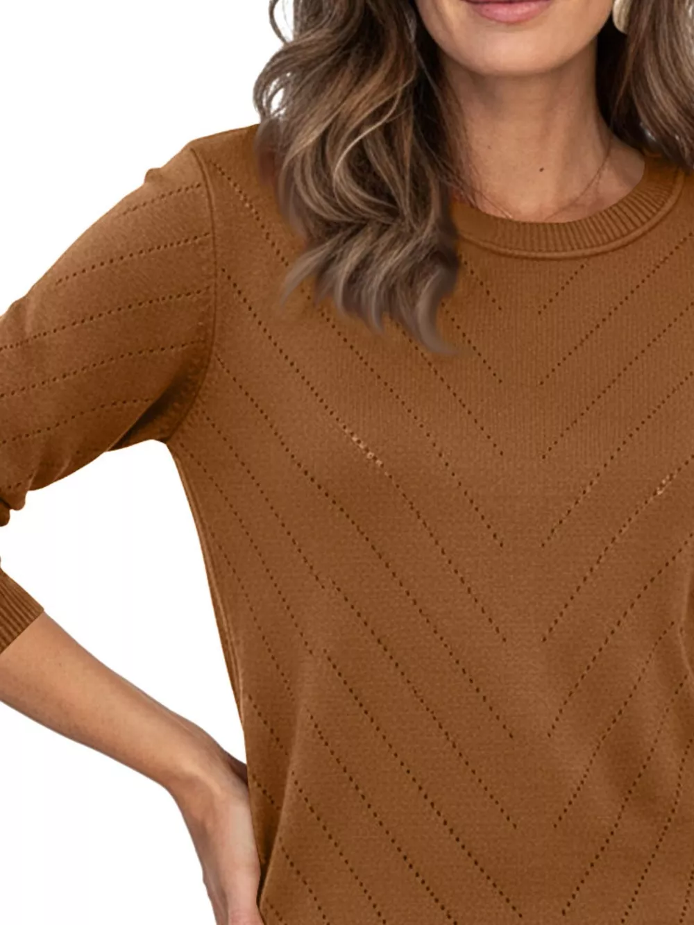Openwork Round Neck Sweater, image 5