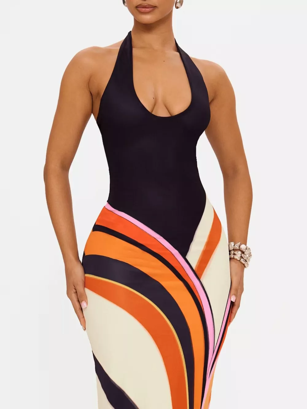 Halter Neck Maxi Dress with Abstract Print, image 6