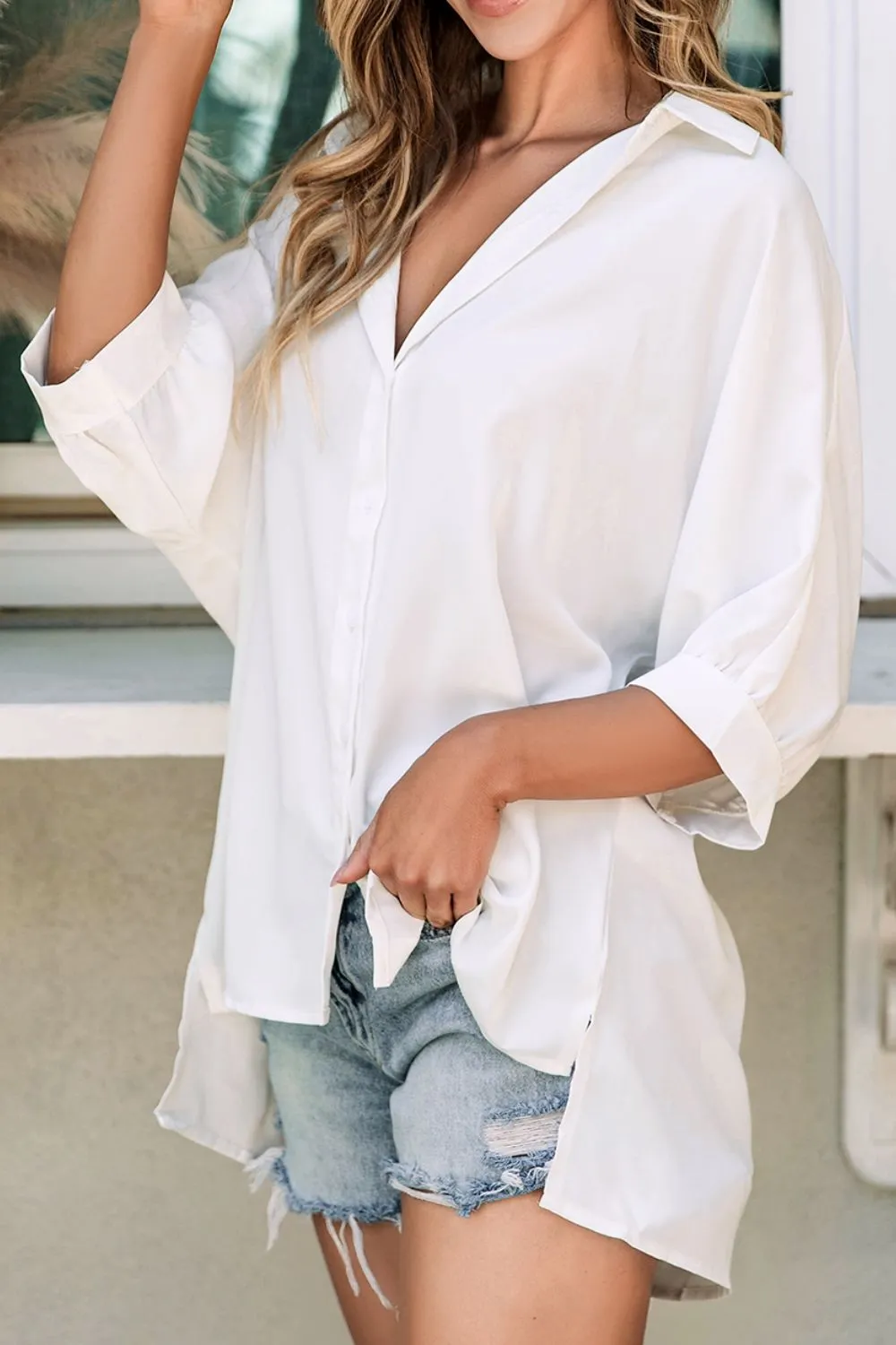 Collared Neck Three-Quarter Sleeve Shirt, image 4