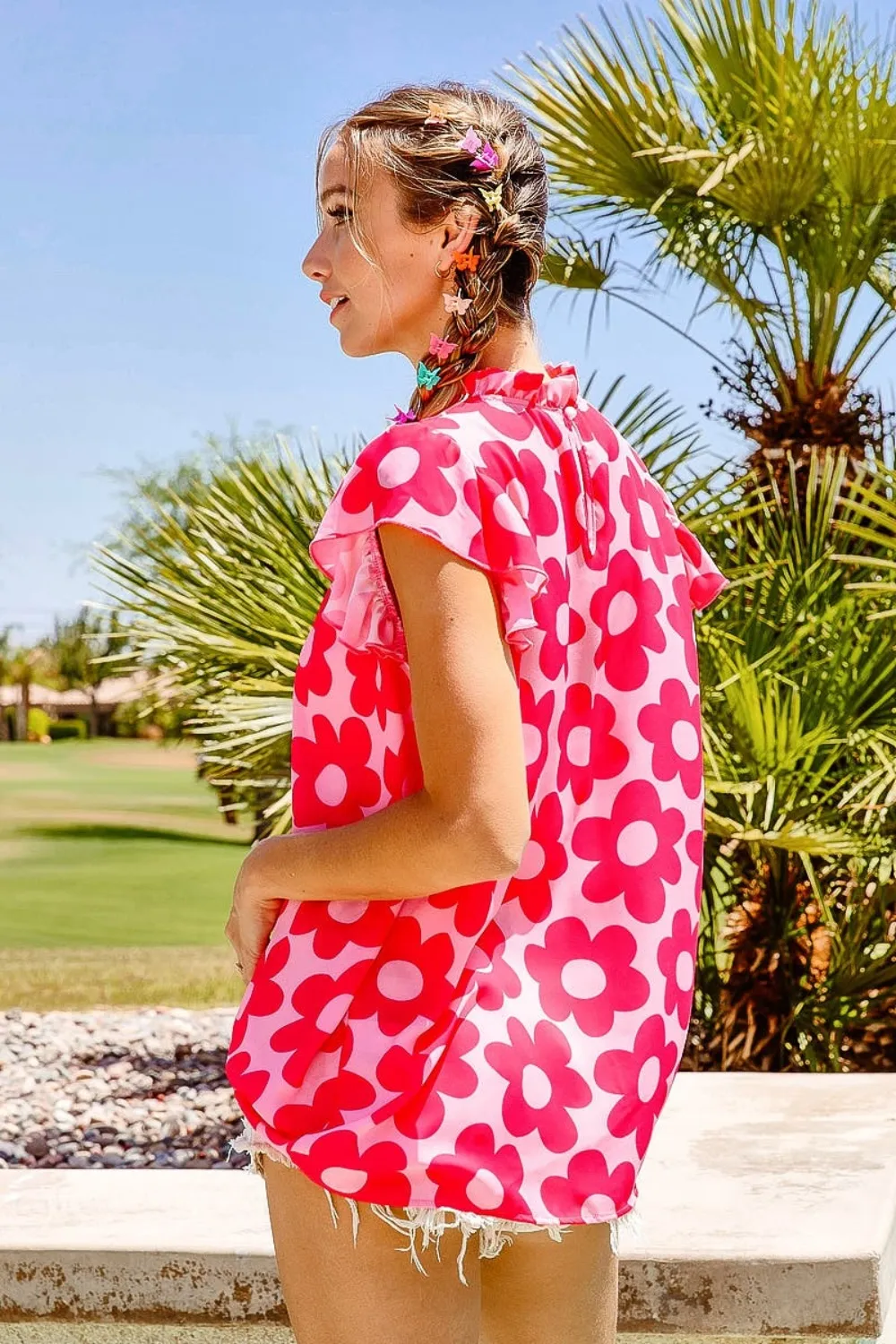Floral Contrast Ruffled Top, image 2