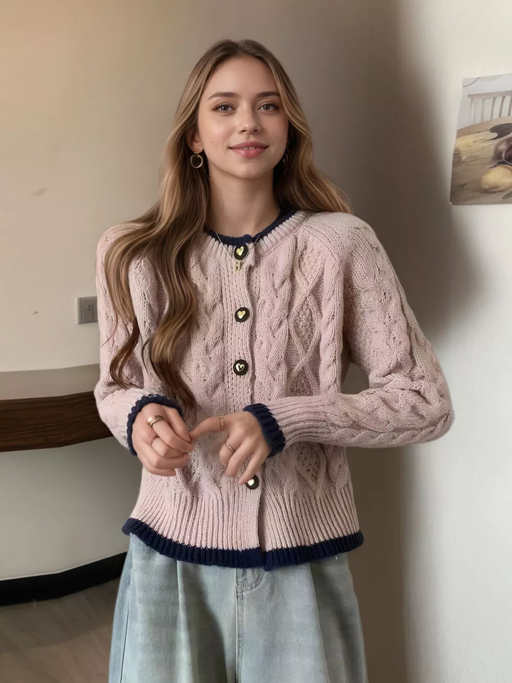 Cable Knit Button Up Cardigan, image 4