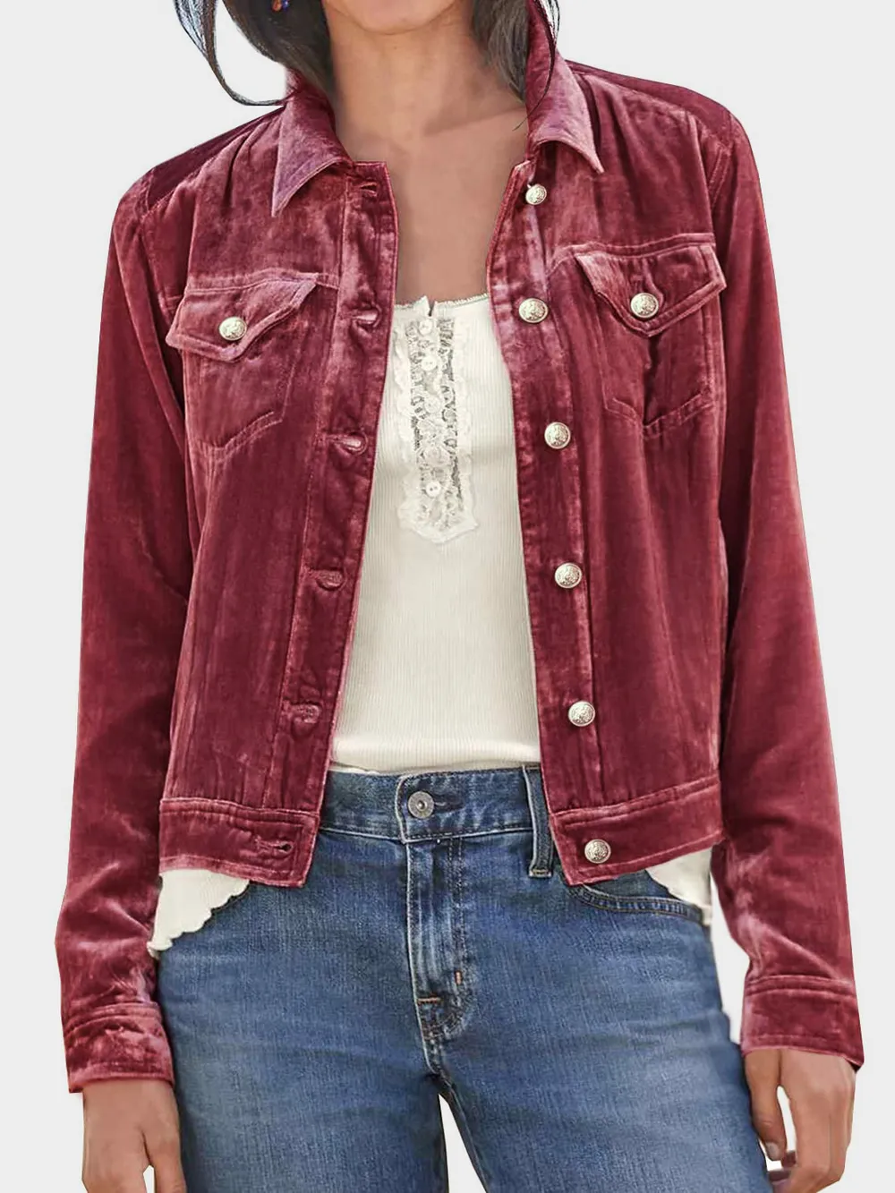 Button Up Long Sleeve Jacket with Chest Pockets, image 4