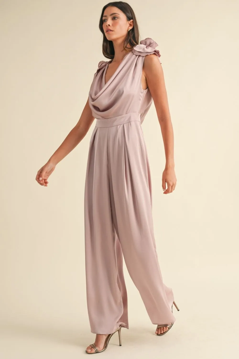 3D Floral Applique Deep Cowl Neck Jumpsuit, image 4