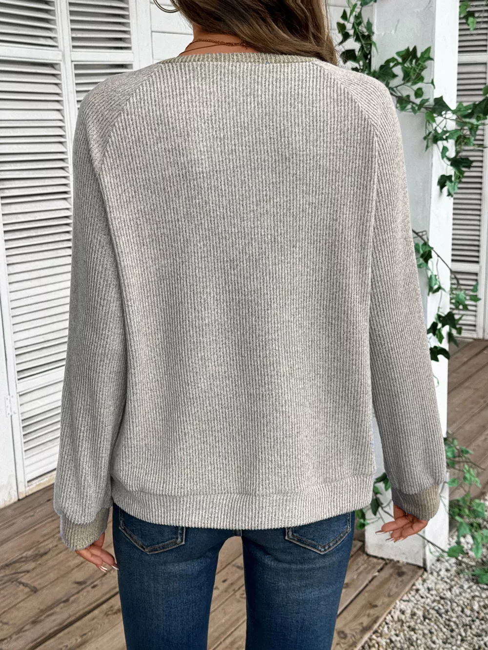Ribbed Knit Two-Tone Top, image 24