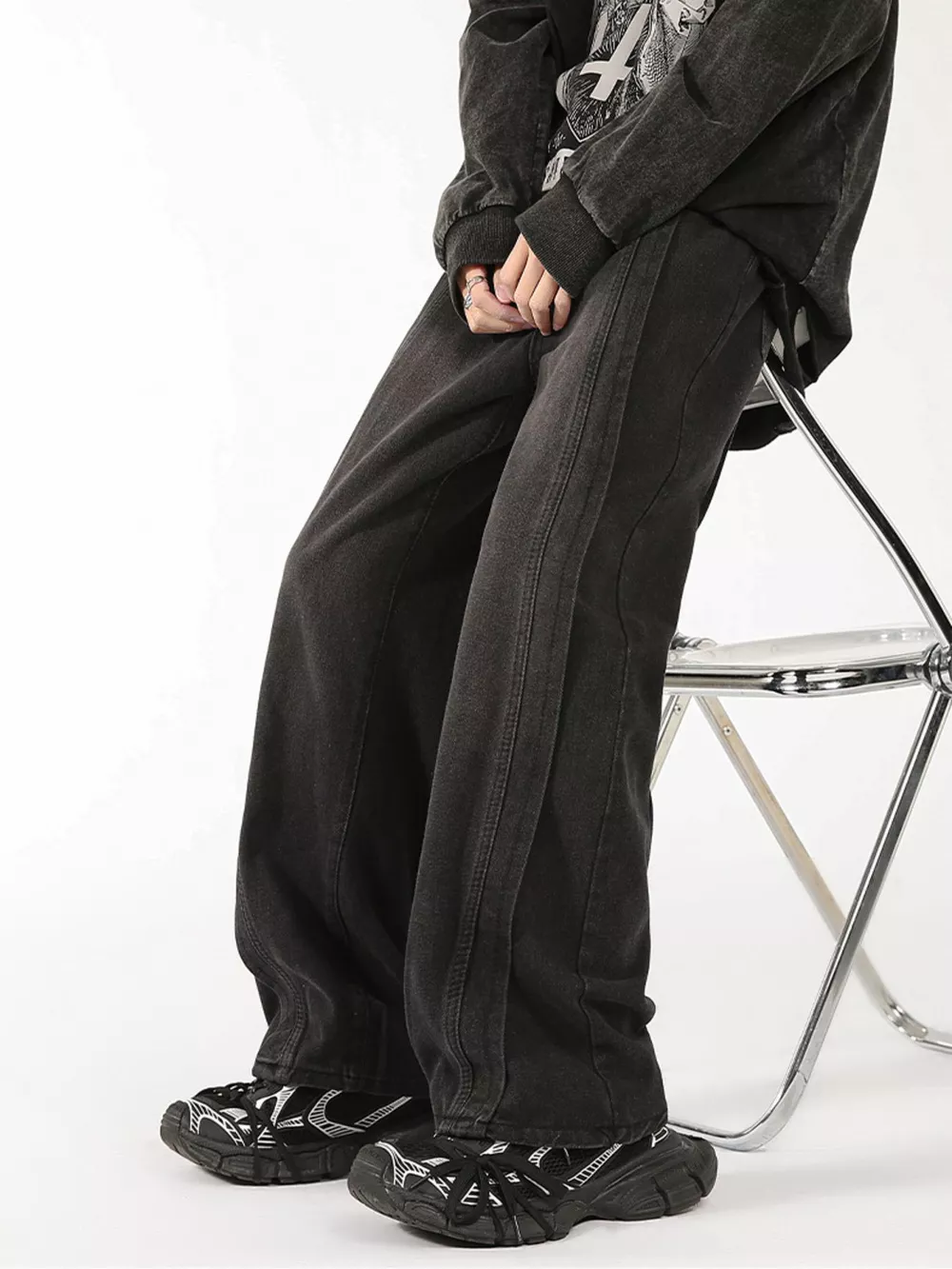 Men's Plus Size Washed Wide Leg Jeans, image 5