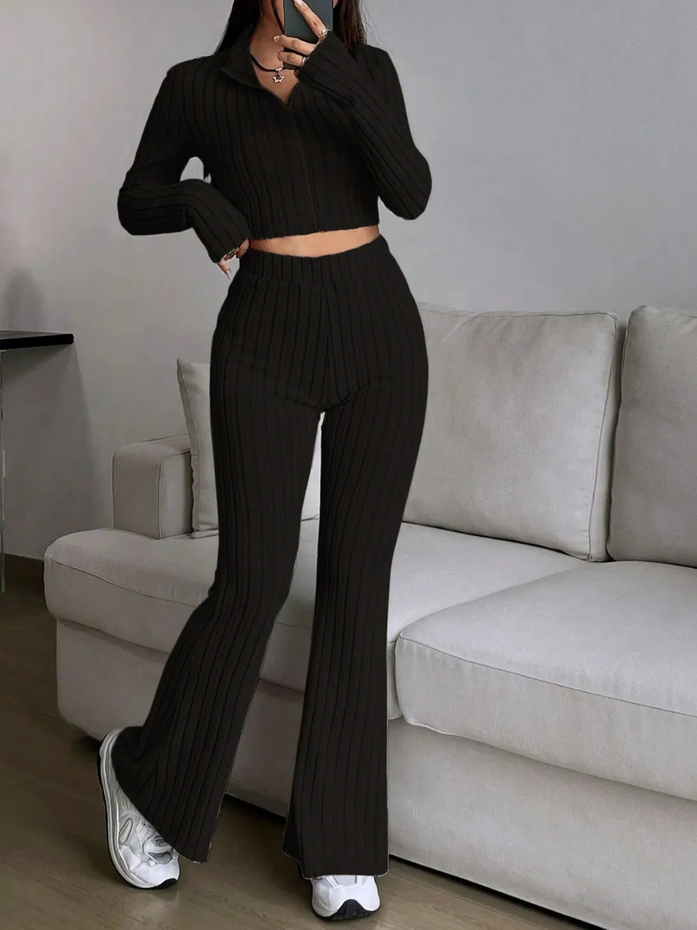 Zip Up Long Sleeve Top and Pants Set, image 4