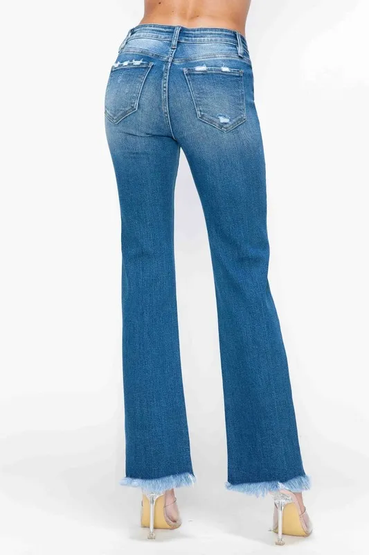 Full Size Raw Hem Distressed Mid Rise Straight Jeans, image 8