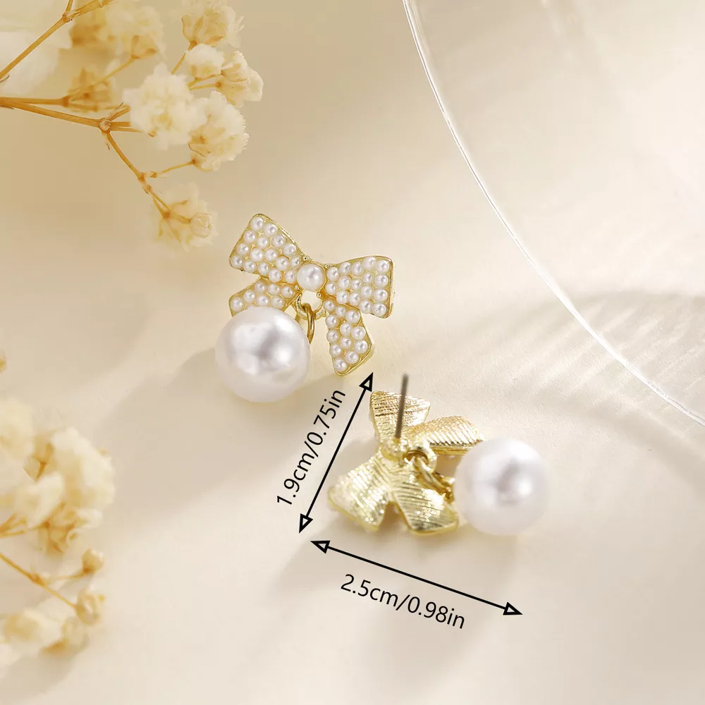 Pearl Bowknot Drop Earrings, image 4
