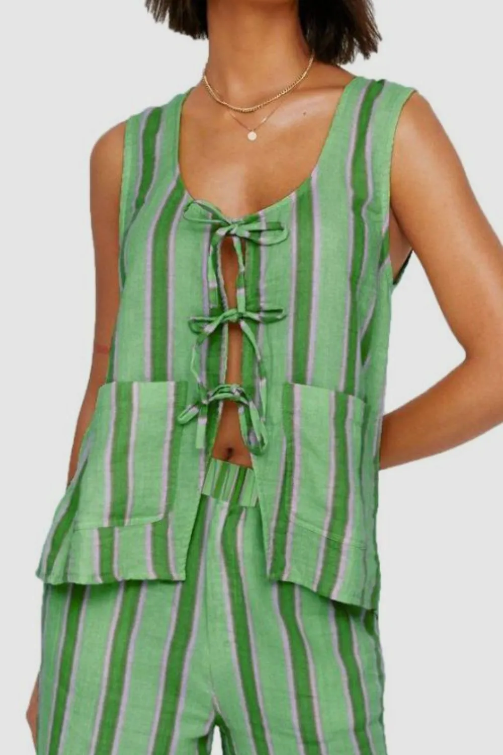 Tied Front Striped Top and Pants Set, image 6