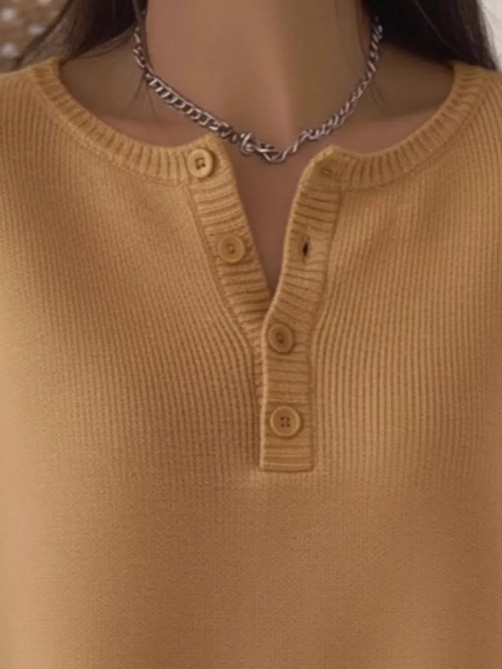 Full Size Button Detail Ribbed Knit Sweater Plus Size, image 15
